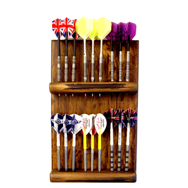 Image of Handcrafted Darts Holder Holds 6 Sets Wall Mounted Rustic Style