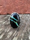 WL&A Handmade Heavy Ingot Black Jack Ribbon Turquoise Ring - Size 11