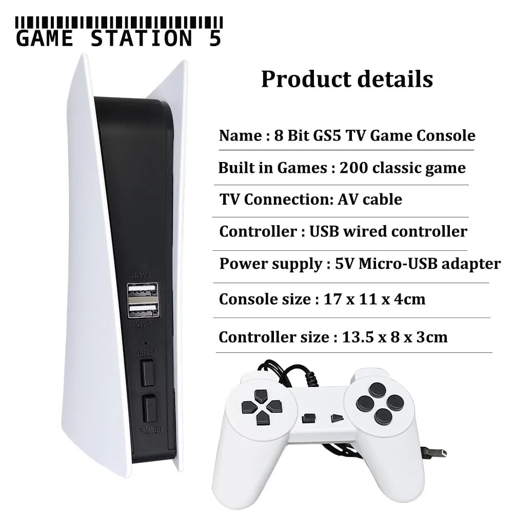 NEW GS5 Game Console 8 Bit USB Wired Handheld Game 200 Classic Games Retro AV Output TV Gaming 