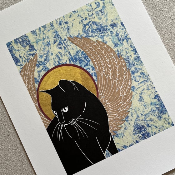 Image of Wings & Halo - Giclee Fine Art Print (Can be Personalised with Your Cat's Name) #2