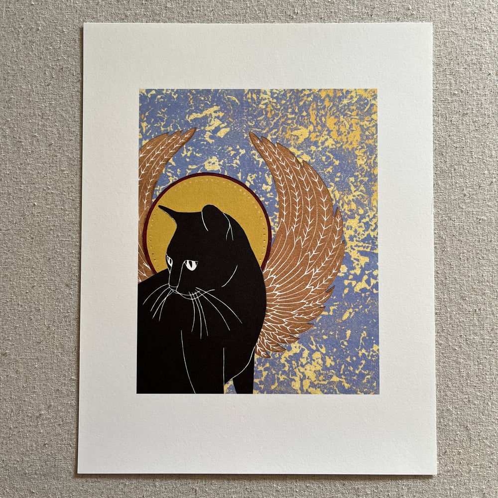 Image of Wings & Halo - Giclee Fine Art Print (Can be Personalised with Your Cat's Name) #3