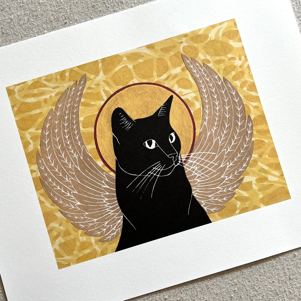 Image of Wings & Halo - Giclee Fine Art Print (Can be Personalised with Your Cat's Name) #4