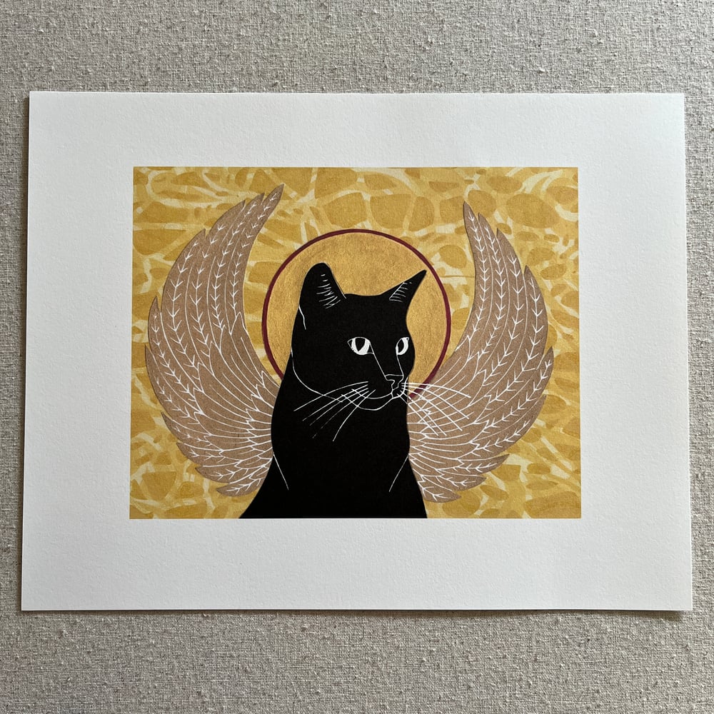 Image of Wings & Halo - Giclee Fine Art Print (Can be Personalised with Your Cat's Name) #4