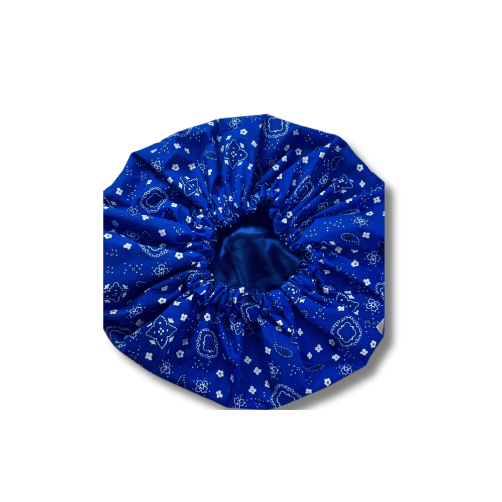 Image of NAVY BLUE BANDANA BONNET WITH SATIN INSIDE 