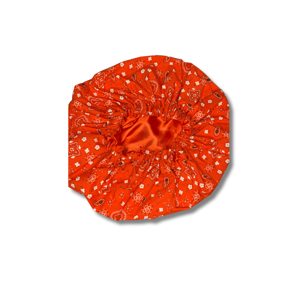 Image of RED BANDANA BONNET WITH SATIN INSIDE 