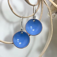 Image 1 of Domed enamel earrings. Blue daphne 