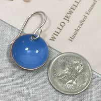 Image 2 of Domed enamel earrings. Blue daphne 