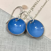 Image 3 of Domed enamel earrings. Blue daphne 