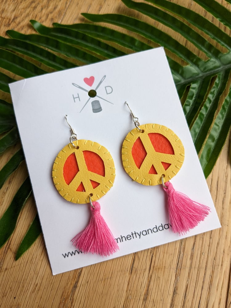 Image of Yellow Peace Tassel Earrings