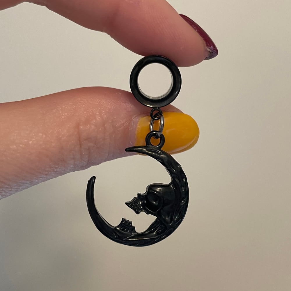 Image of Black Skeleton Moon Tunnel Dangles (sizes 2g-2")