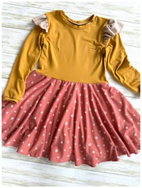 Image 3 of CLEARANCE! Everyday Twirl Dress - Size 5 - Mustard & dark pink 