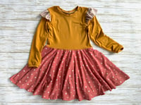 Image 1 of CLEARANCE! Everyday Twirl Dress - Size 5 - Mustard & dark pink 