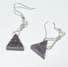 Purple Druzy Triangle Earrings
