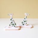 Miniature Whippet Ornaments - sitting pair spot green
