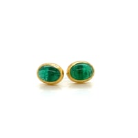 Image 1 of Emerald Cabochon 22k Bezel Earrings