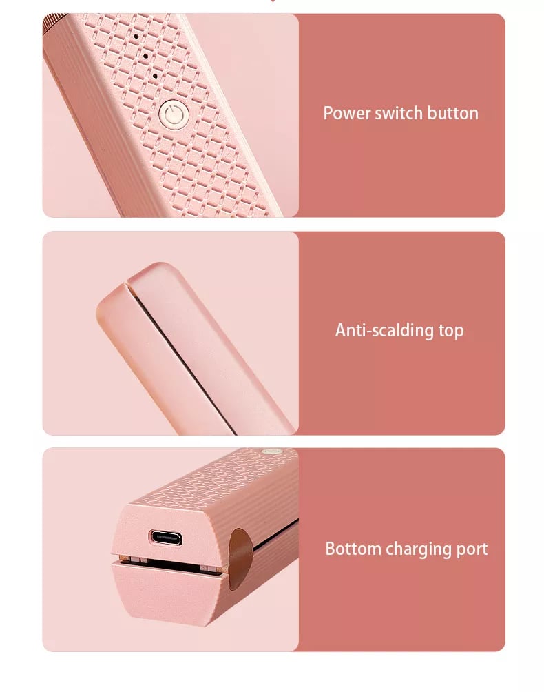 USB Hair Straightener Cordless Mini Ceramics Hair Curler 3 Constant Temperature