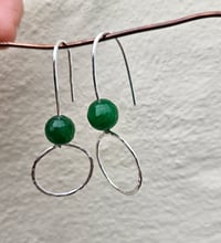 Image 7 of Circular Sterling Silver Hook gemstone Earrings with Green Agate
