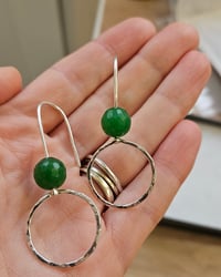 Image 6 of Circular Sterling Silver Hook gemstone Earrings with Green Agate