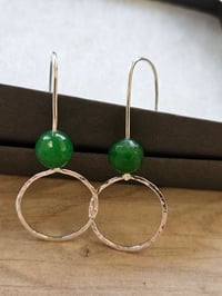 Image 9 of Circular Sterling Silver Hook gemstone Earrings with Green Agate