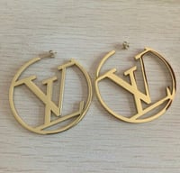Image 3 of Gold LV Fashion Hoop Earrings 