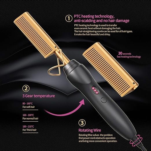 Electric Hot Heating Comb Hair Straightener 