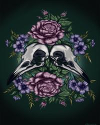 Image of Raven in Flowers