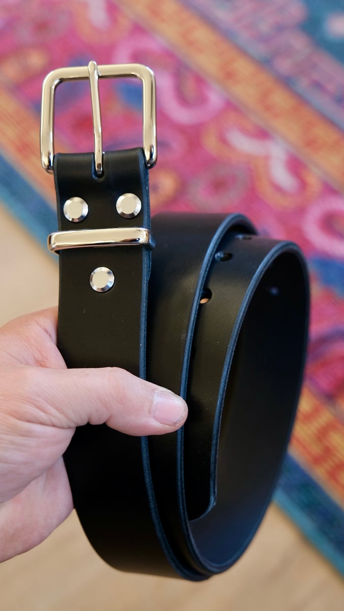 Black Belt Silver Hardware Big Head Leather