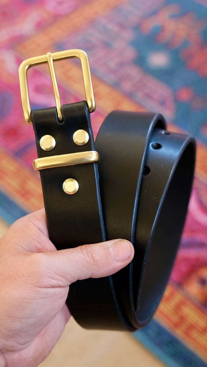 Black Belt Gold Hardware Big Head Leather