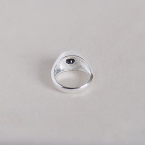 Image of Dark Blue Sapphire round cut silver signet ring