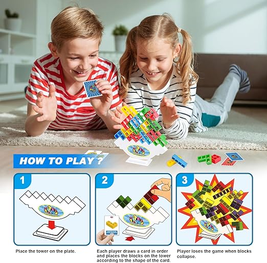  Balance Block Tetra Tower Stack Attack Board Game Building Brick Puzzle Stacking Assembly 