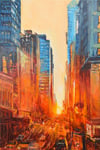 Manhattan streets sunset 20 X 30cm original painting 