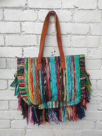 Image 2 of No.2-Frill Shoulder Bag made with Sari Fabrics Recycled- leather straps 