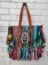 Image 1 of No.2-Frill Shoulder Bag made with Sari Fabrics Recycled- leather straps 