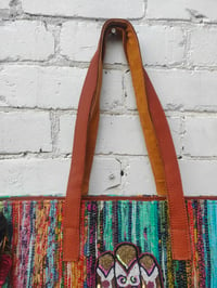 Image 5 of No.2-Frill Shoulder Bag made with Sari Fabrics Recycled- leather straps 