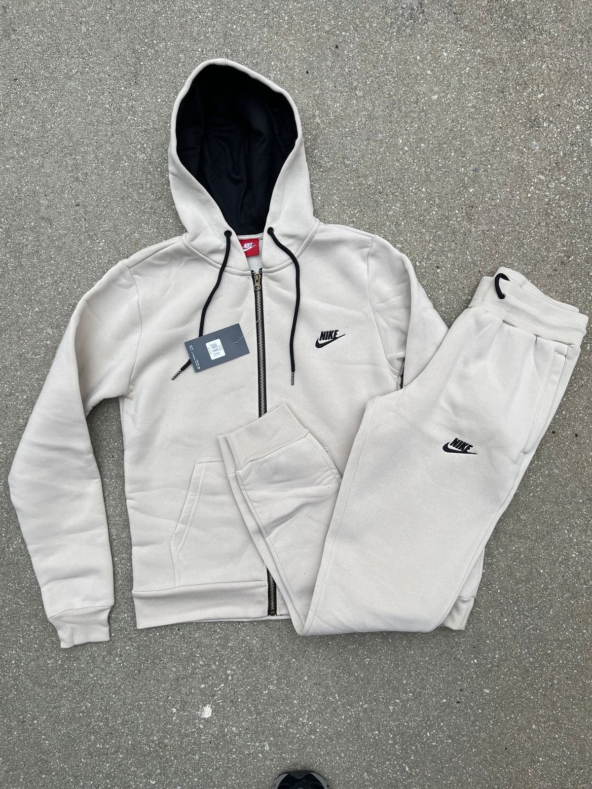 Men’s Classic Solid Oatmeal Zip Up Hoodie Sweatpants Set