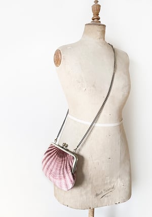 Image of Seashell, printed velvet kisslock bag with crossbody canvas or chain strap