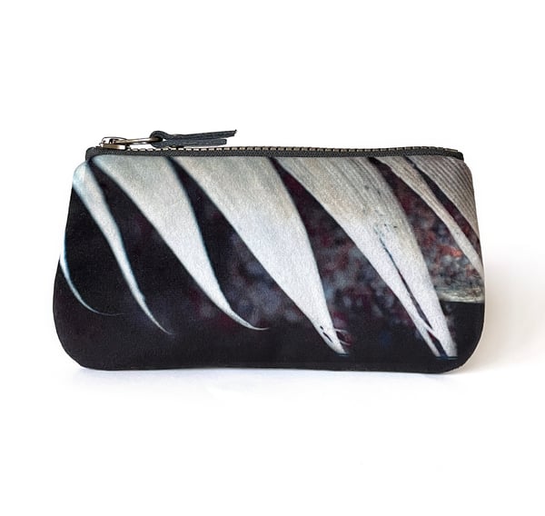 Image of White feather stripe, printed velvet zipper purse