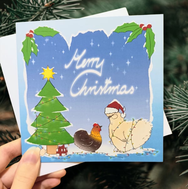 Image of Chickens Merry Christmas Card