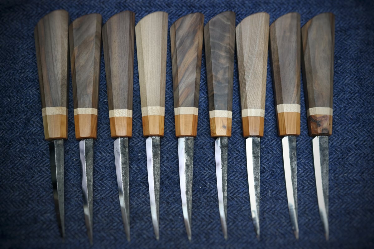 Image of 100mm slojd with walnut, maple and yew handle