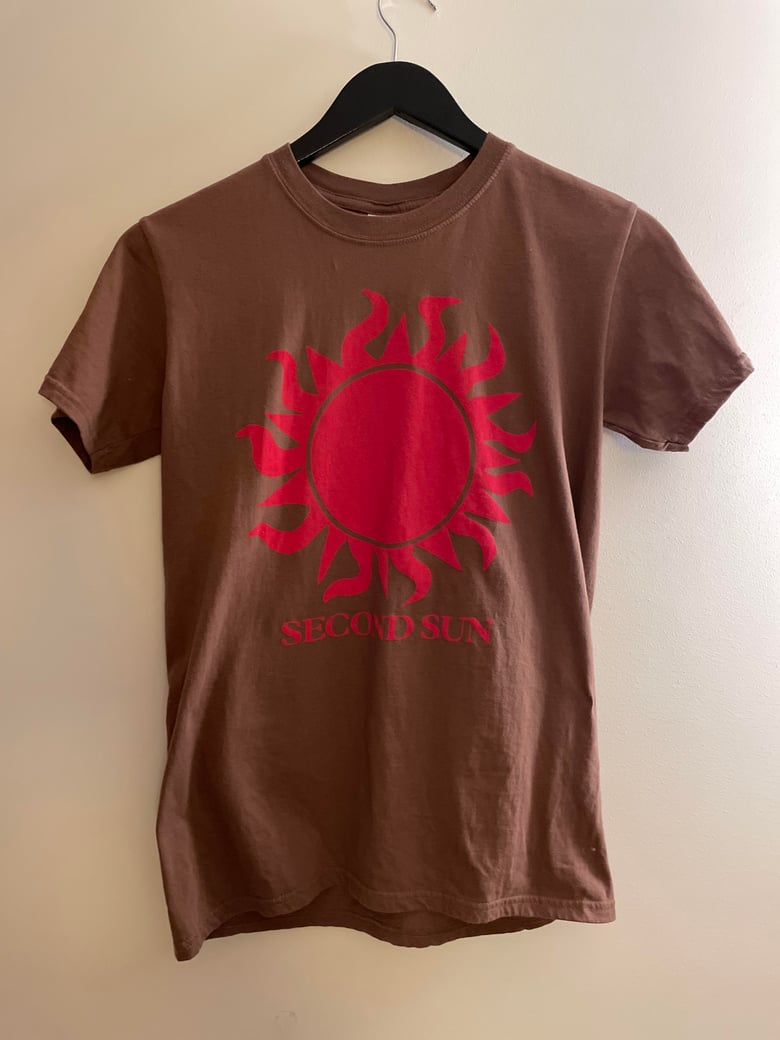 Image of Second Sun Logo T-shirt Red on Brown
