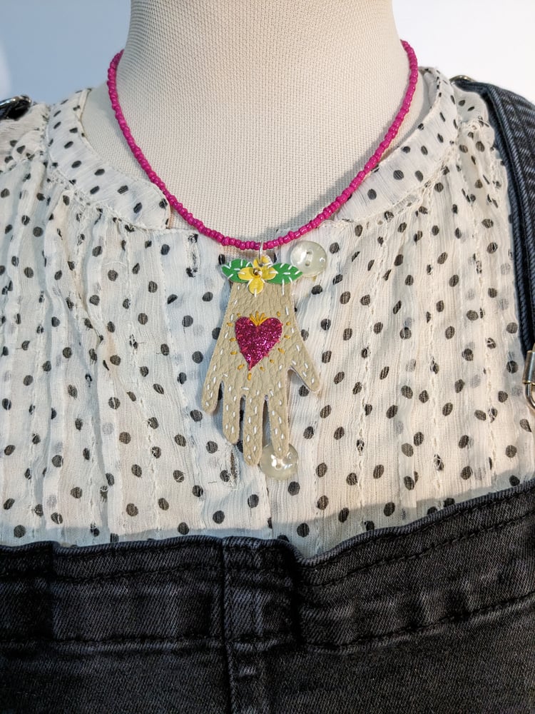 Image of Pink Heart Hand Necklace