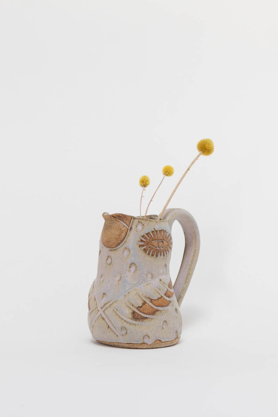 Image of Medium Dotted Lavender Flying Handle Bird Pitcher
