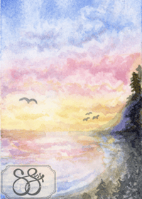 Image 1 of "4 Birds Sunset" Original Watercolor Painting