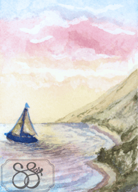 Image 1 of "Sailboat Sunset" Original Watercolor Painting