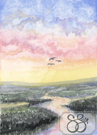 Image 1 of "River Vista Sunset" Original Watercolor Painting