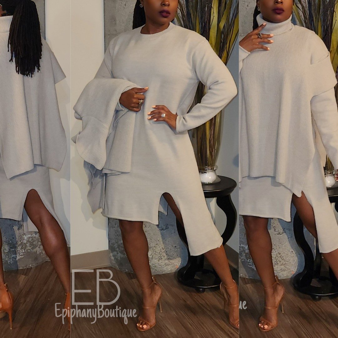 Image of The Kennedy Sweater Dress Set: Two(2) Pieces Taupe