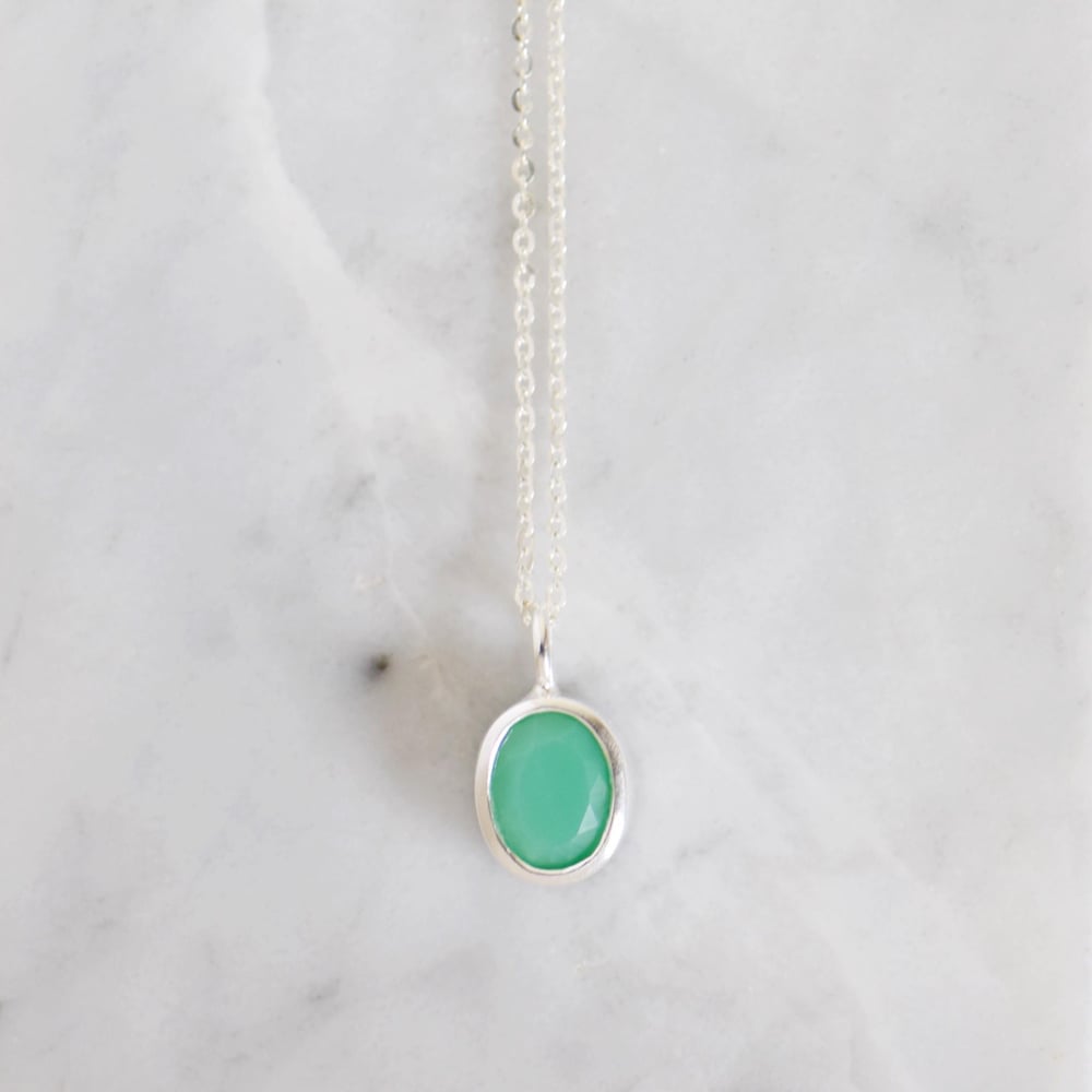 Image of Chrysoprase oval cut silver necklace