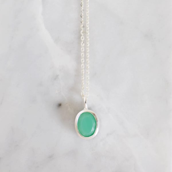 Image of Chrysoprase oval cut silver necklace