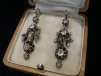 Image 1 of VICTORIAN EDWARDIAN 15CT YELLOW GOLD OLD ROSE CUT DIAMOND DROP 1.20CT EARRINGS