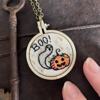Spooky Boo Ghost Embroidered Necklace